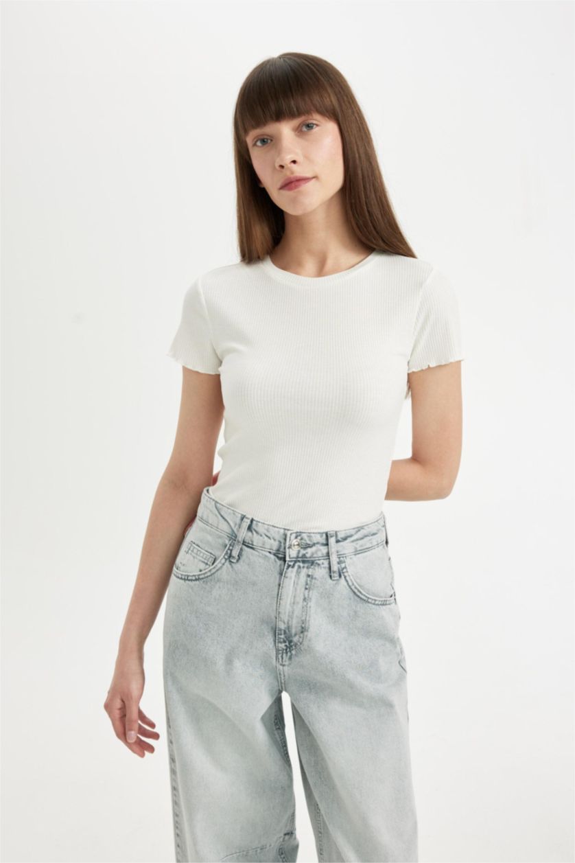 نساء اوف وايت طقم 2 تيشيرت أساسي نص كم برقبة مستديرة قصة سليم