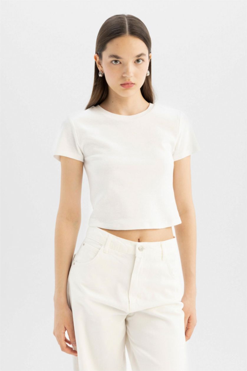 WOMAN White 2 Piece Slim Fit Ribana Short Sleeve T-Shirt