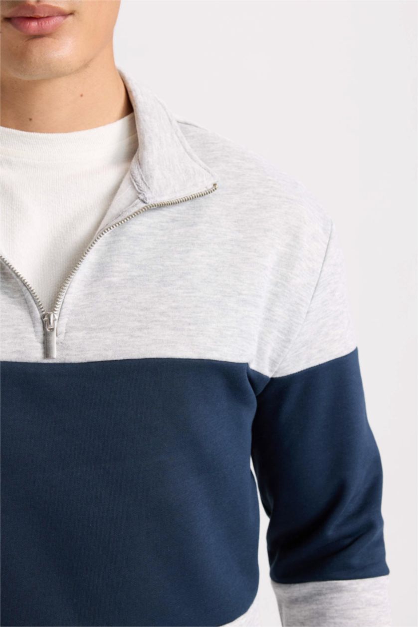 رجالي ميلانج رمادي سويت شيرت مخطط تقيل قصة مريحة بياقة عالية