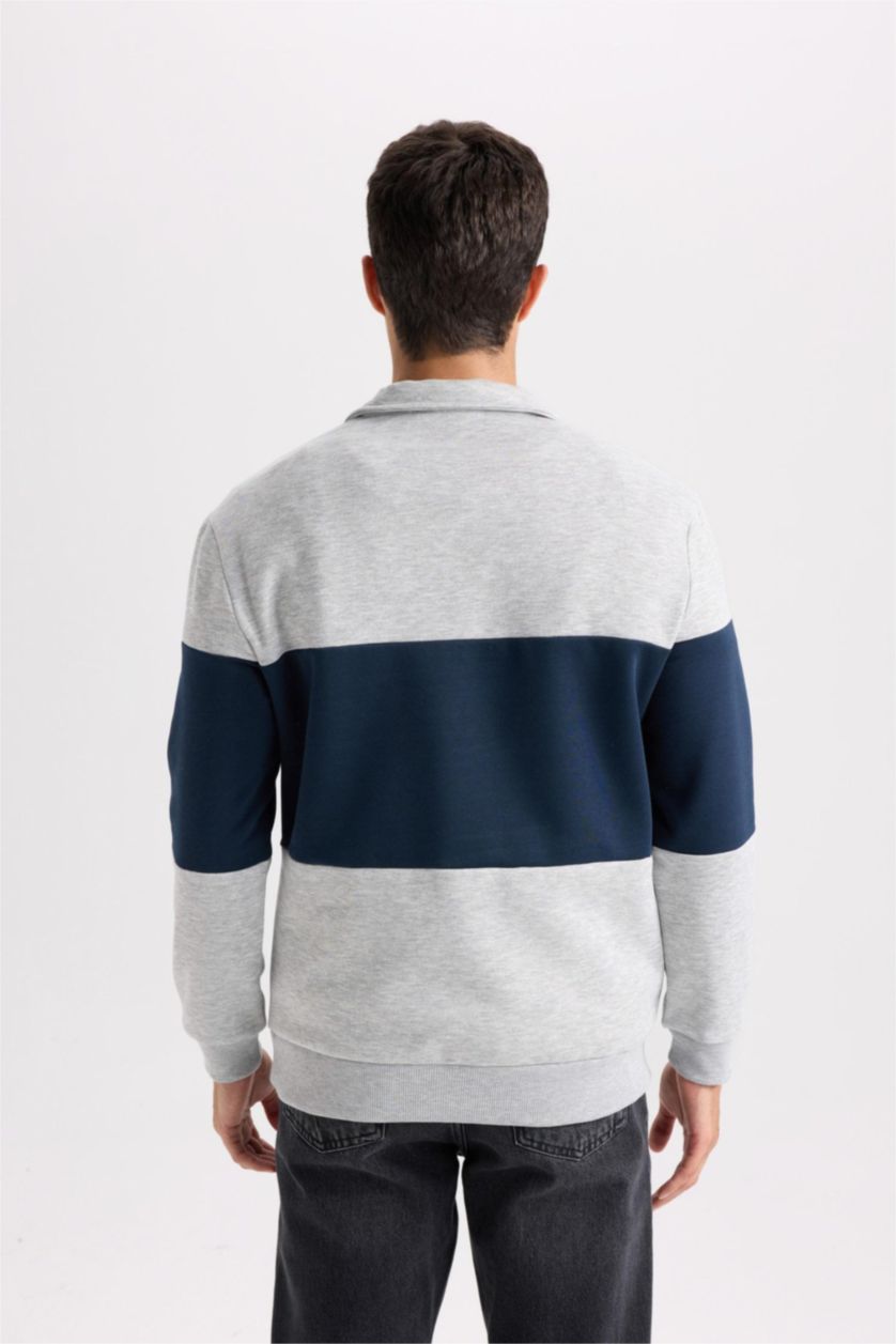 رجالي ميلانج رمادي سويت شيرت مخطط تقيل قصة مريحة بياقة عالية