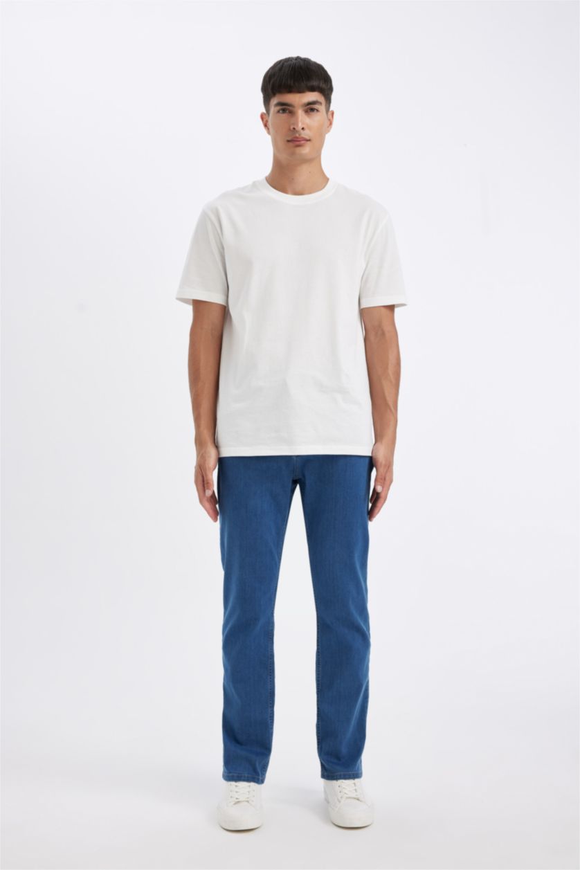 HOMME Bleu Pantalon Jean large à taille haute Coupe comfort