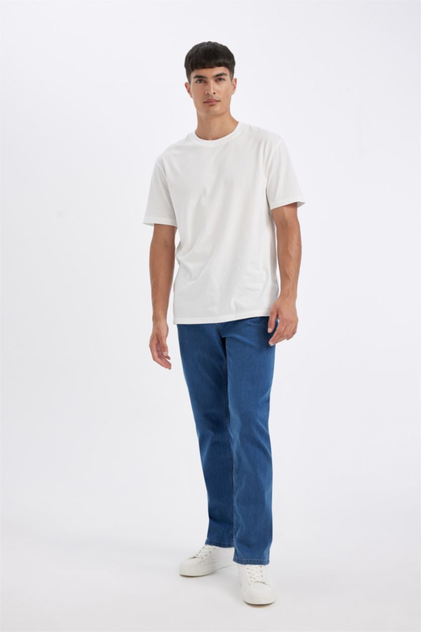 HOMME Bleu Pantalon Jean large à taille haute Coupe comfort
