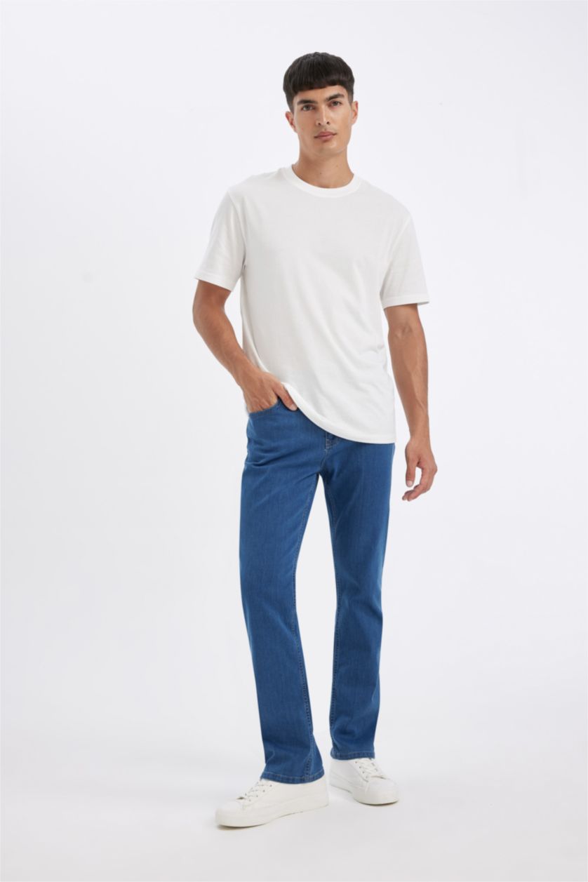 HOMME Bleu Pantalon Jean large à taille haute Coupe comfort