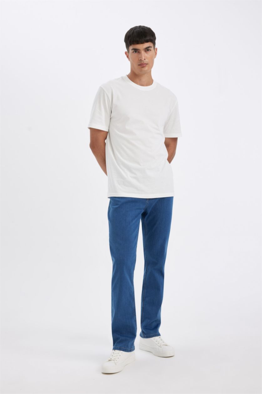 HOMME Bleu Pantalon Jean large à taille haute Coupe comfort