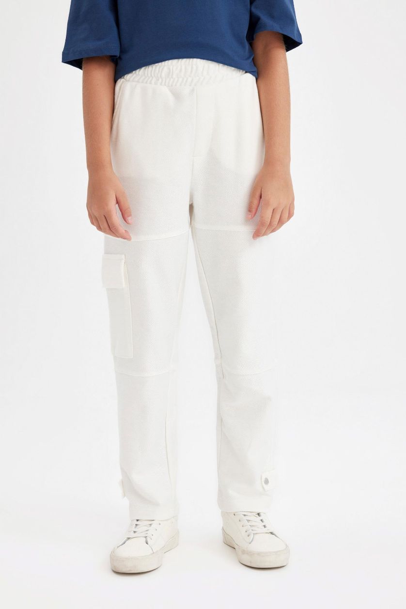 Kız Çocuk - Genç Kız Ekru Carrot Fit Havuç Kesim Kargo Cepli Eşofman Altı Kız Çocuk