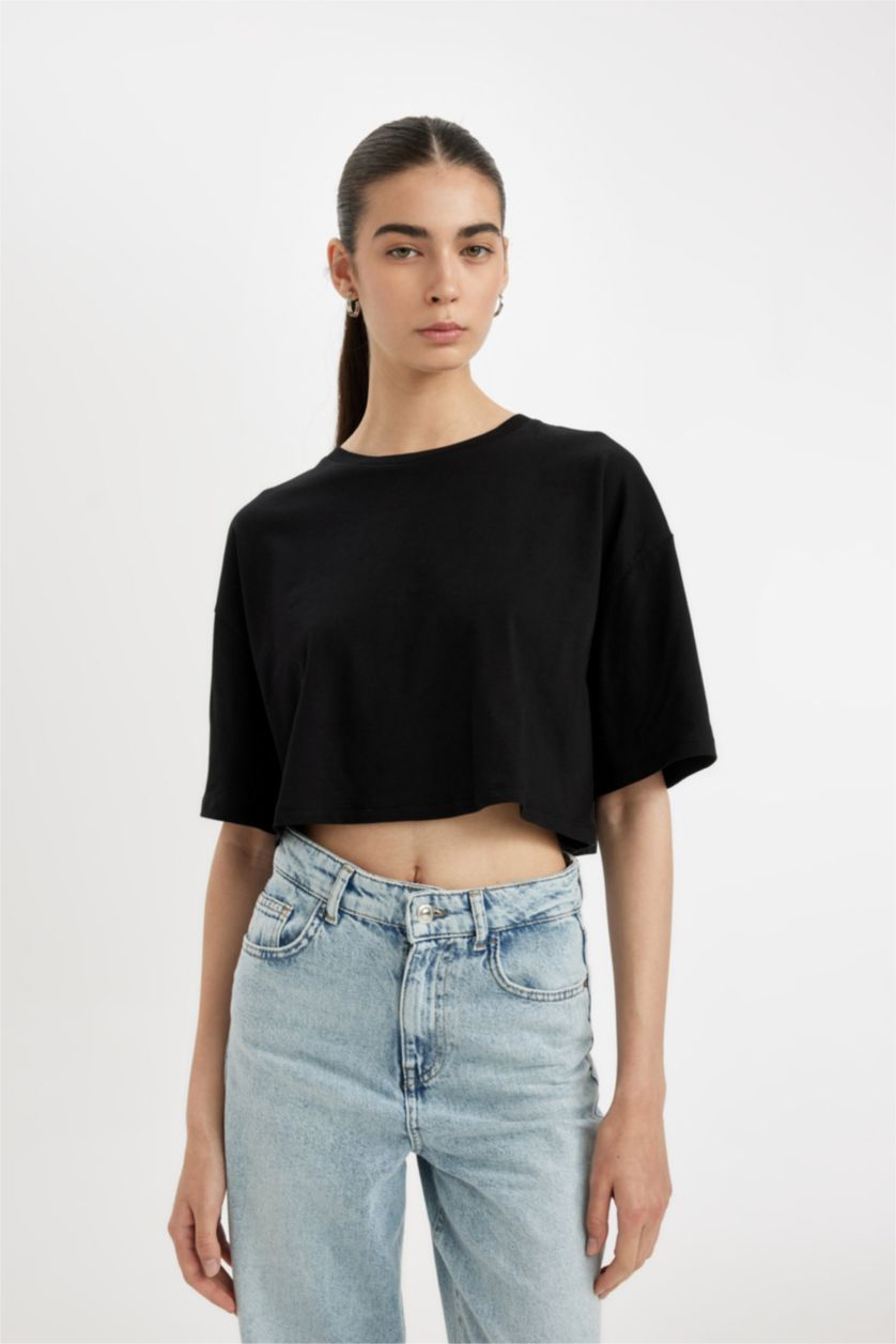 Kadın Siyah Coool Oversize Fit 2'li Basic Kısa Kollu Tişört
