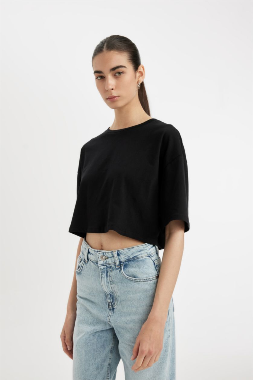 Kadın Siyah Coool Oversize Fit 2'li Basic Kısa Kollu Tişört