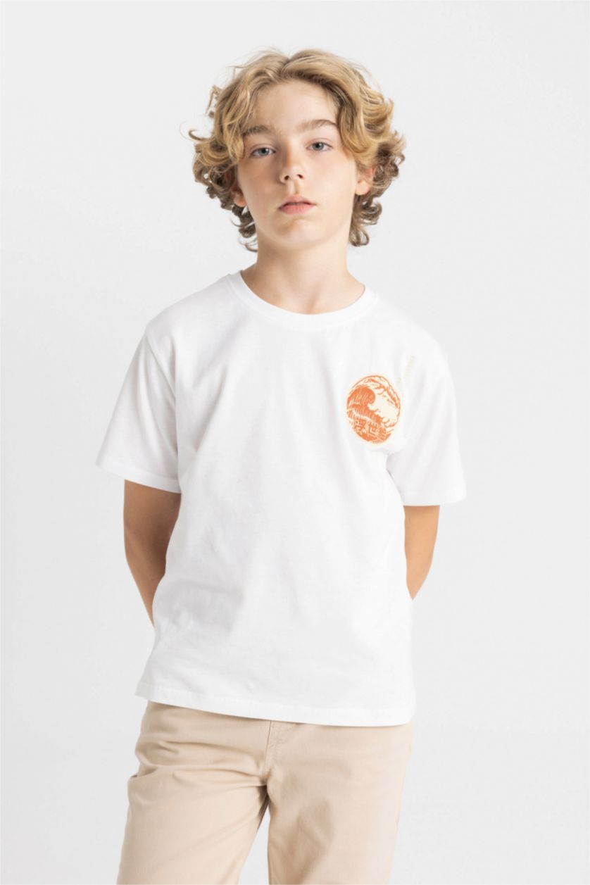 Boys & Teens White Boy Crew Neck Printed Short Sleeve T-Shirt