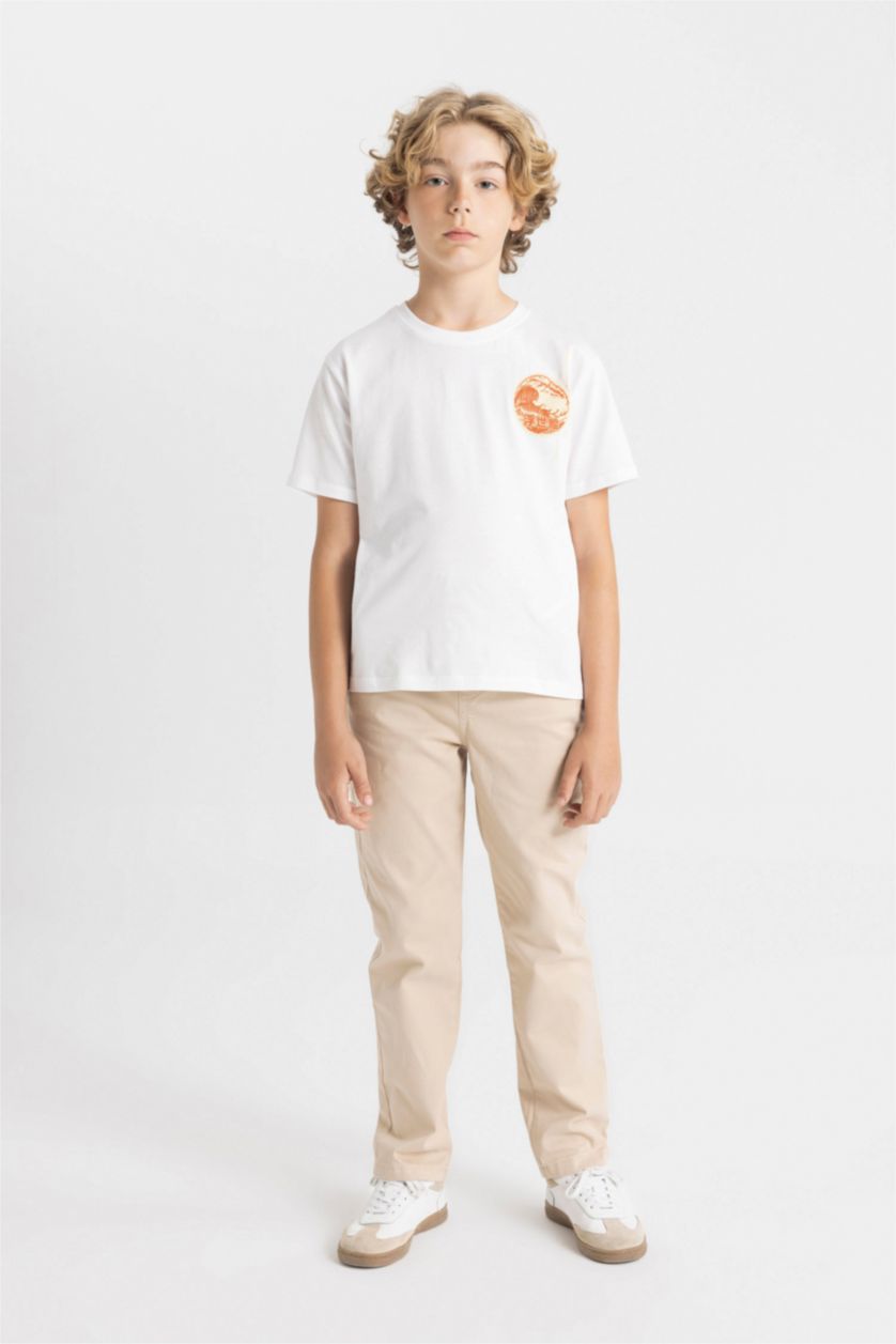 Boys & Teens White Boy Crew Neck Printed Short Sleeve T-Shirt