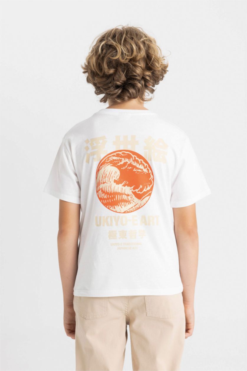 Boys & Teens White Boy Crew Neck Printed Short Sleeve T-Shirt