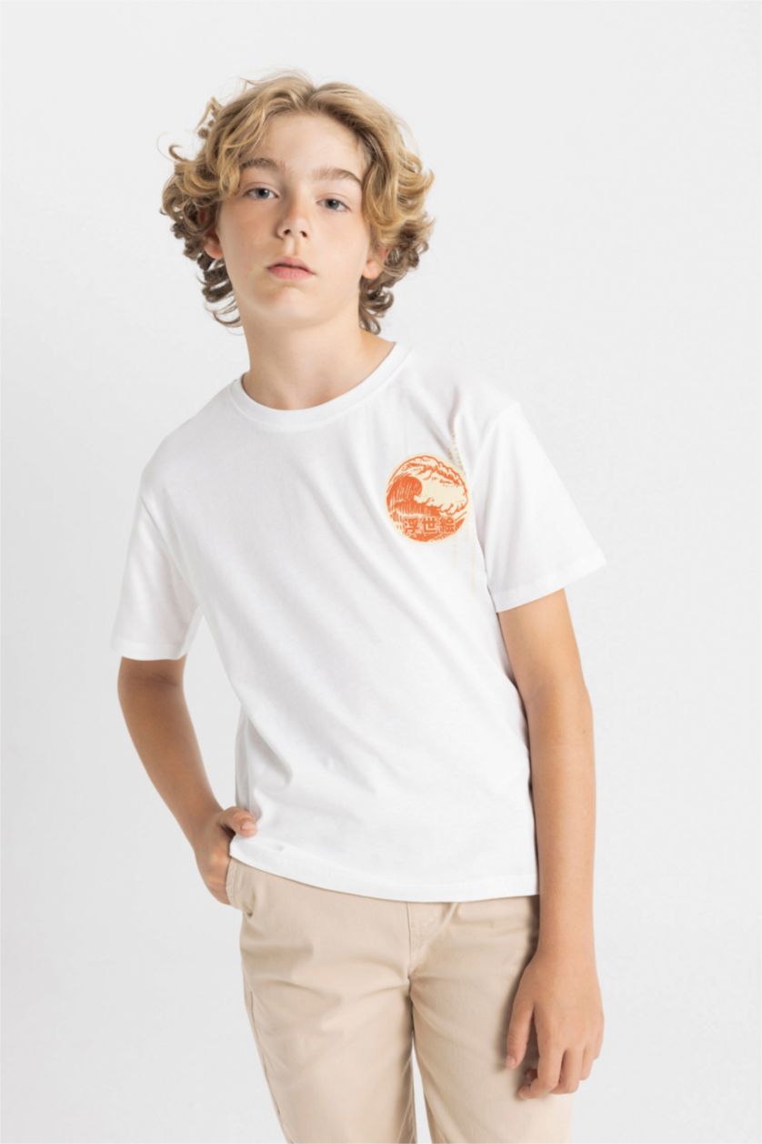 Boys & Teens White Boy Crew Neck Printed Short Sleeve T-Shirt