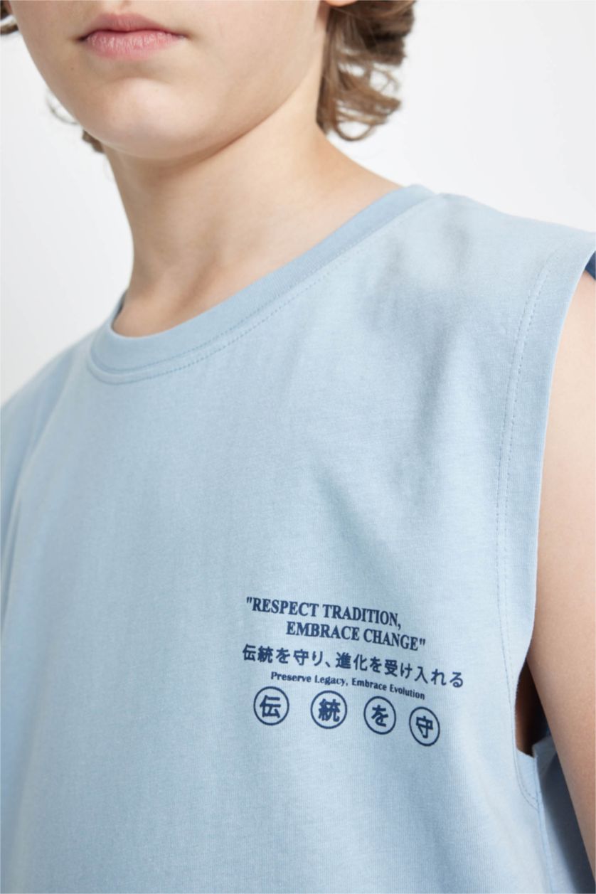 Boys & Teens Light Blue Boy Crew Neck Printed Sleeveless T-Shirt