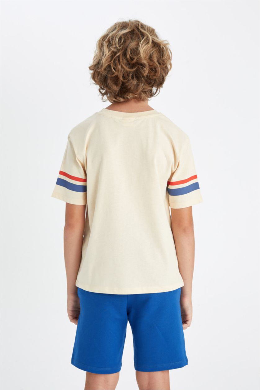 Boys & Teens Beige Boy Crew Neck Printed Short Sleeve T-Shirt