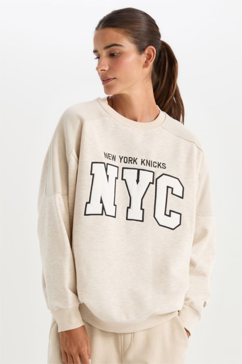 Женщины Бежевый меланж Свитшот оверсайз NBA New York Knicks, DeFactoFit
