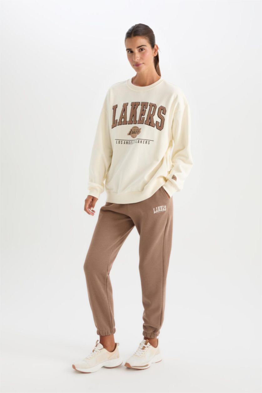 Kadın Açık Kahve NBA Los Angeles Lakers Jogger Eşofman Altı Standart Fit Cepli Standart Boy Kalın