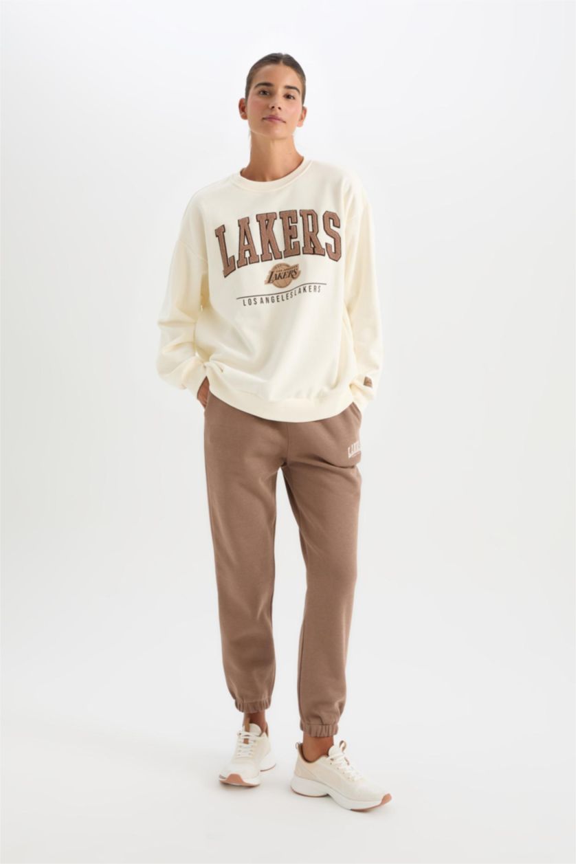 Kadın Açık Kahve NBA Los Angeles Lakers Jogger Eşofman Altı Standart Fit Cepli Standart Boy Kalın