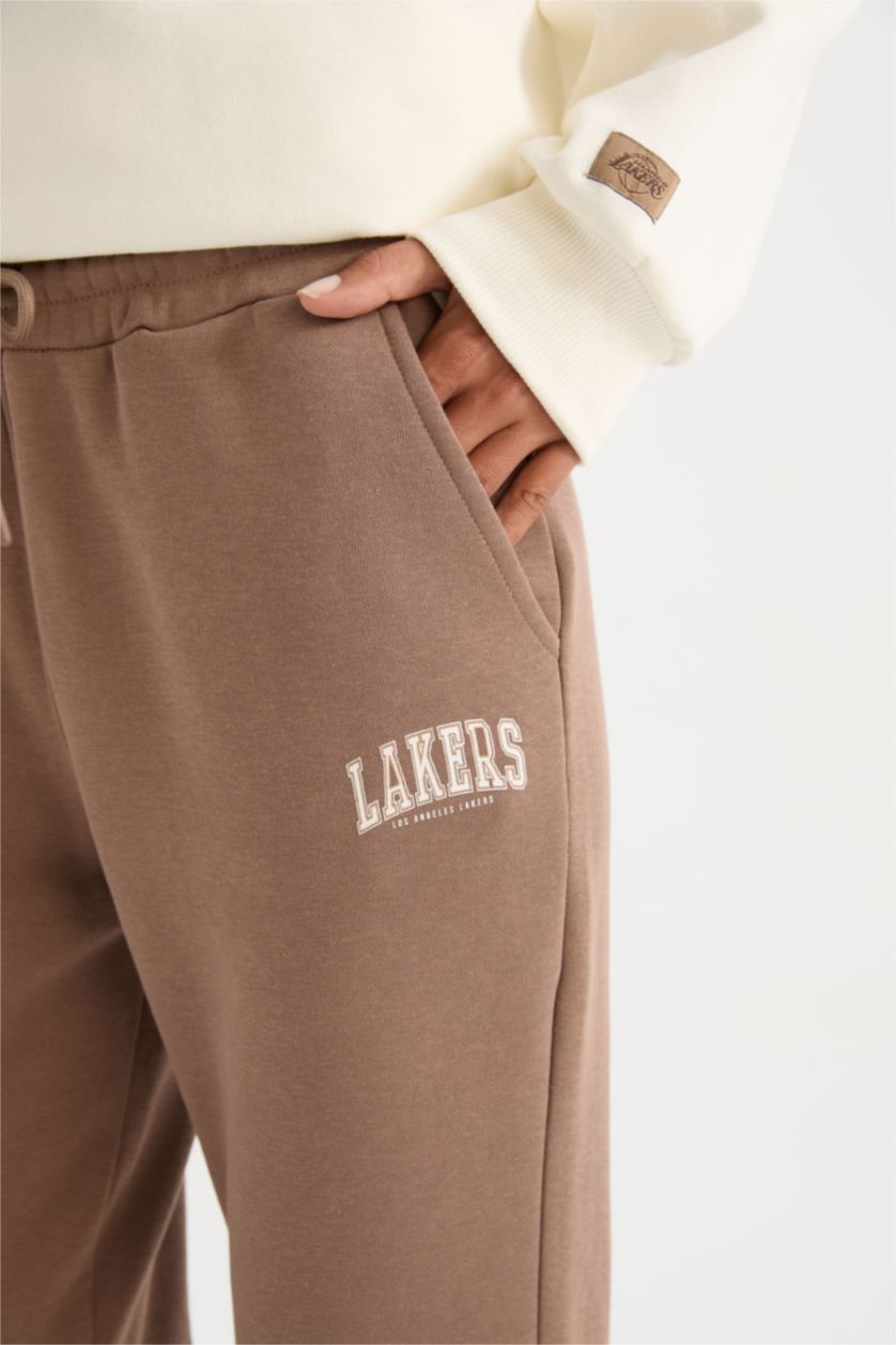Kadın Açık Kahve NBA Los Angeles Lakers Jogger Eşofman Altı Standart Fit Cepli Standart Boy Kalın