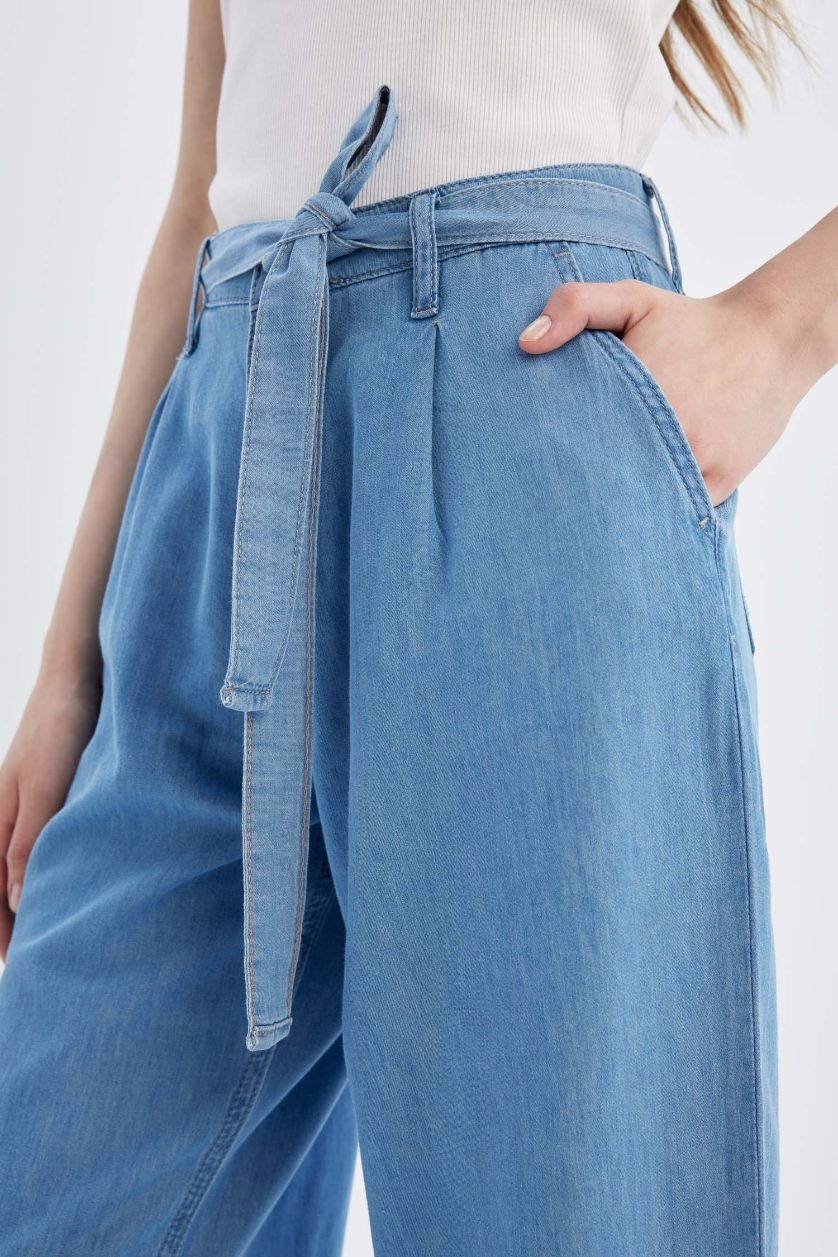 Женщины Светло-индиговый Джинсы Wide Leg с высокой талией