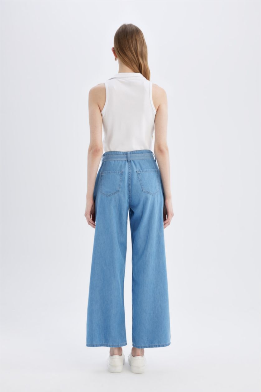 Женщины Светло-индиговый Джинсы Wide Leg с высокой талией