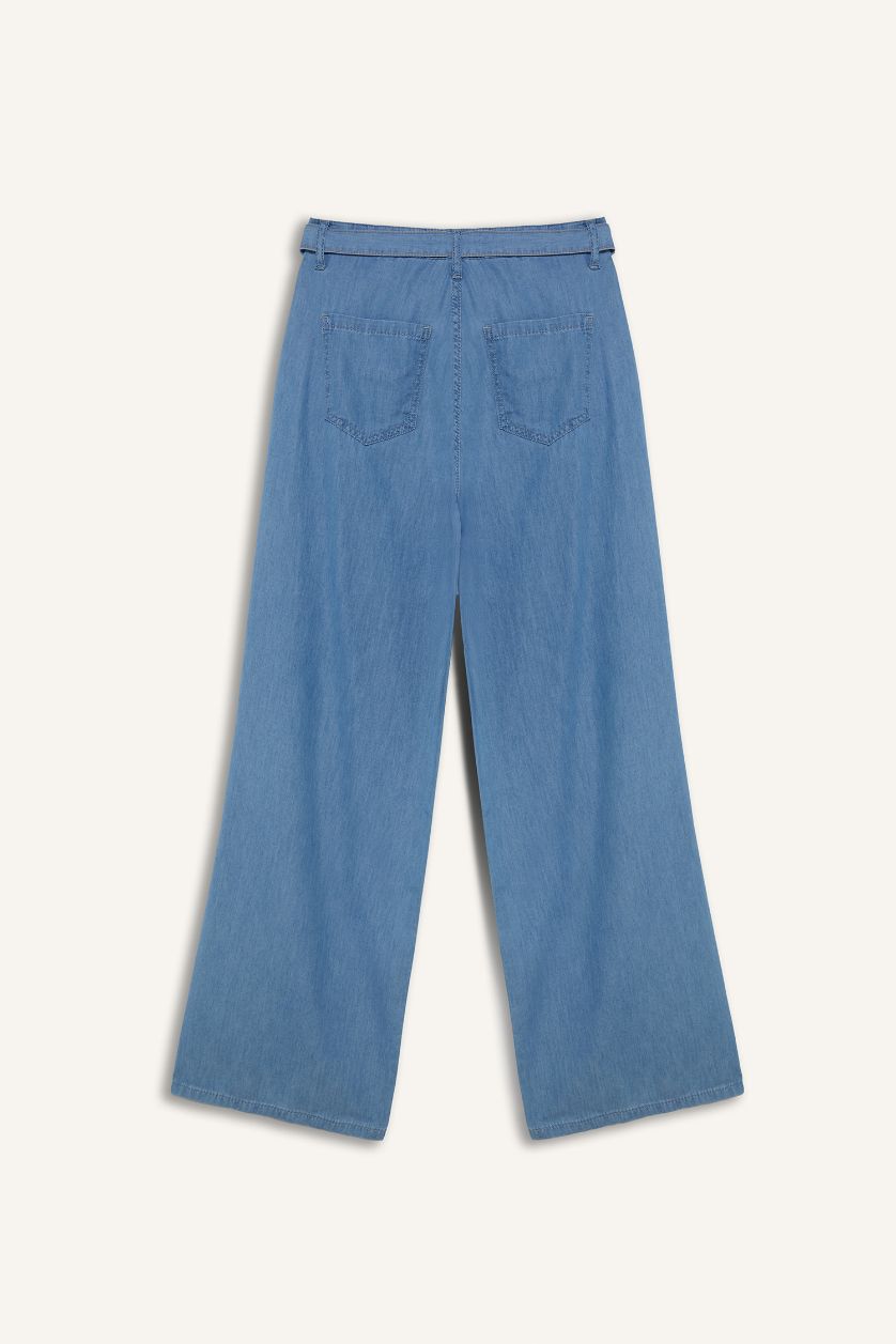 Женщины Светло-индиговый Джинсы Wide Leg с высокой талией