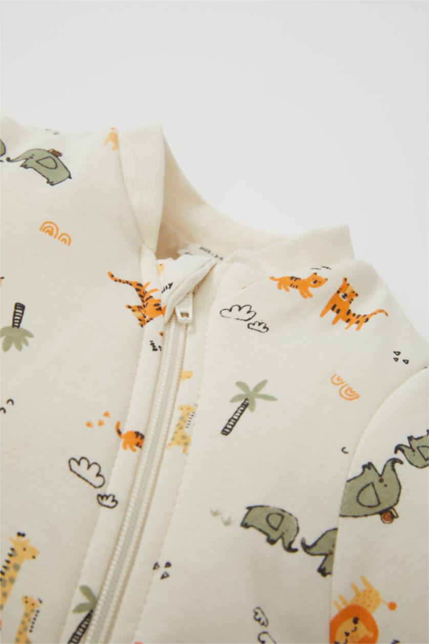 BABY GIRL Ecru Baby Boy Newborn 1 Tog Fiber Safari Patterned Cotton Sleeping Jumpsuit