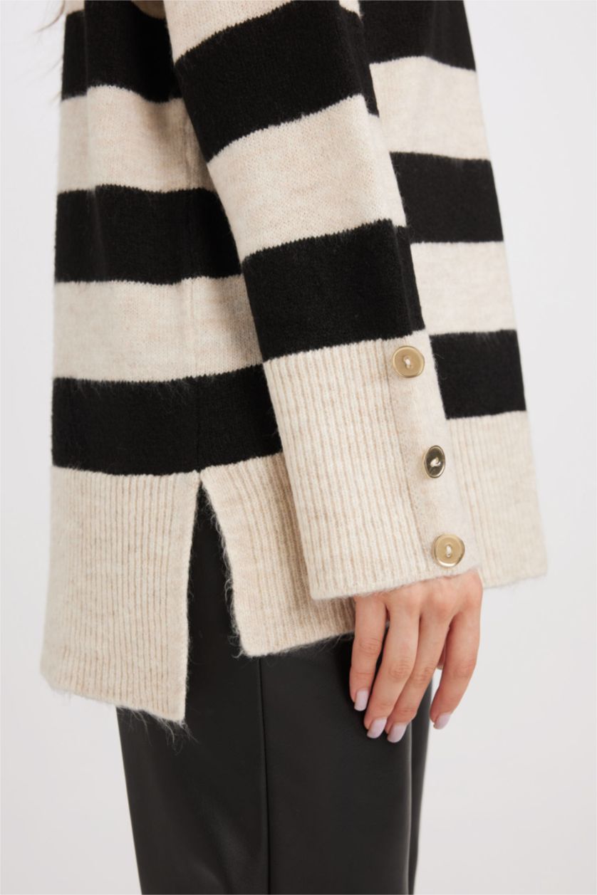 FEMME Écru Tunique rayé à Coupe Régulière et Col Rond