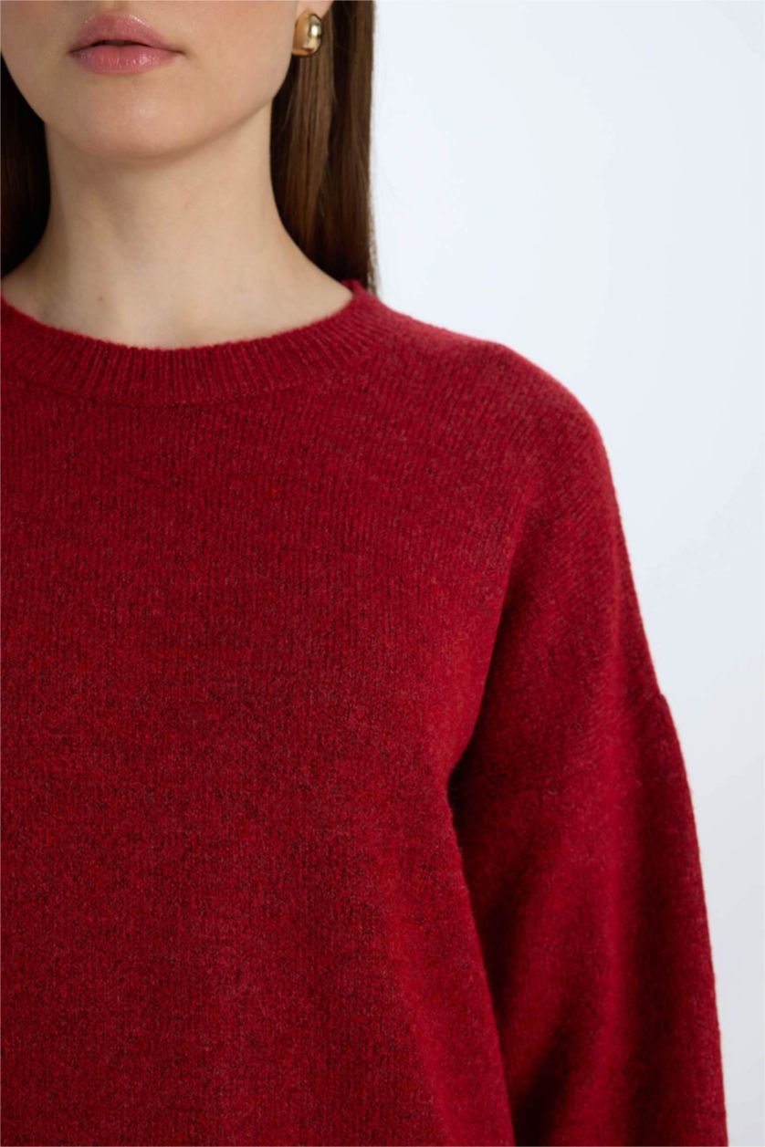 WOMAN Red Regular Fit Crew Neck Basic Pullover Tunic