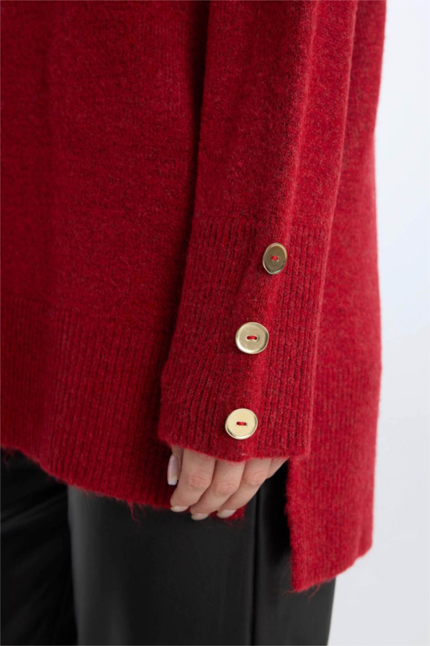 WOMAN Red Regular Fit Crew Neck Basic Pullover Tunic