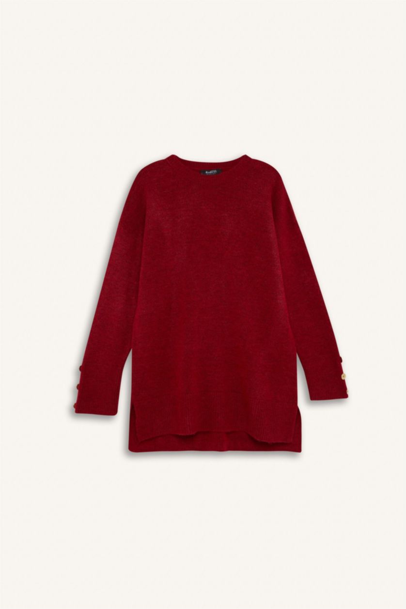 WOMAN Red Regular Fit Crew Neck Basic Pullover Tunic