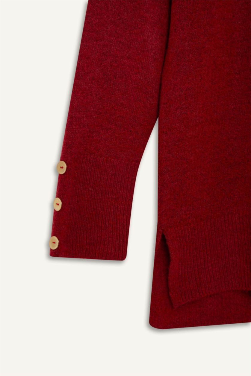 WOMAN Red Regular Fit Crew Neck Basic Pullover Tunic