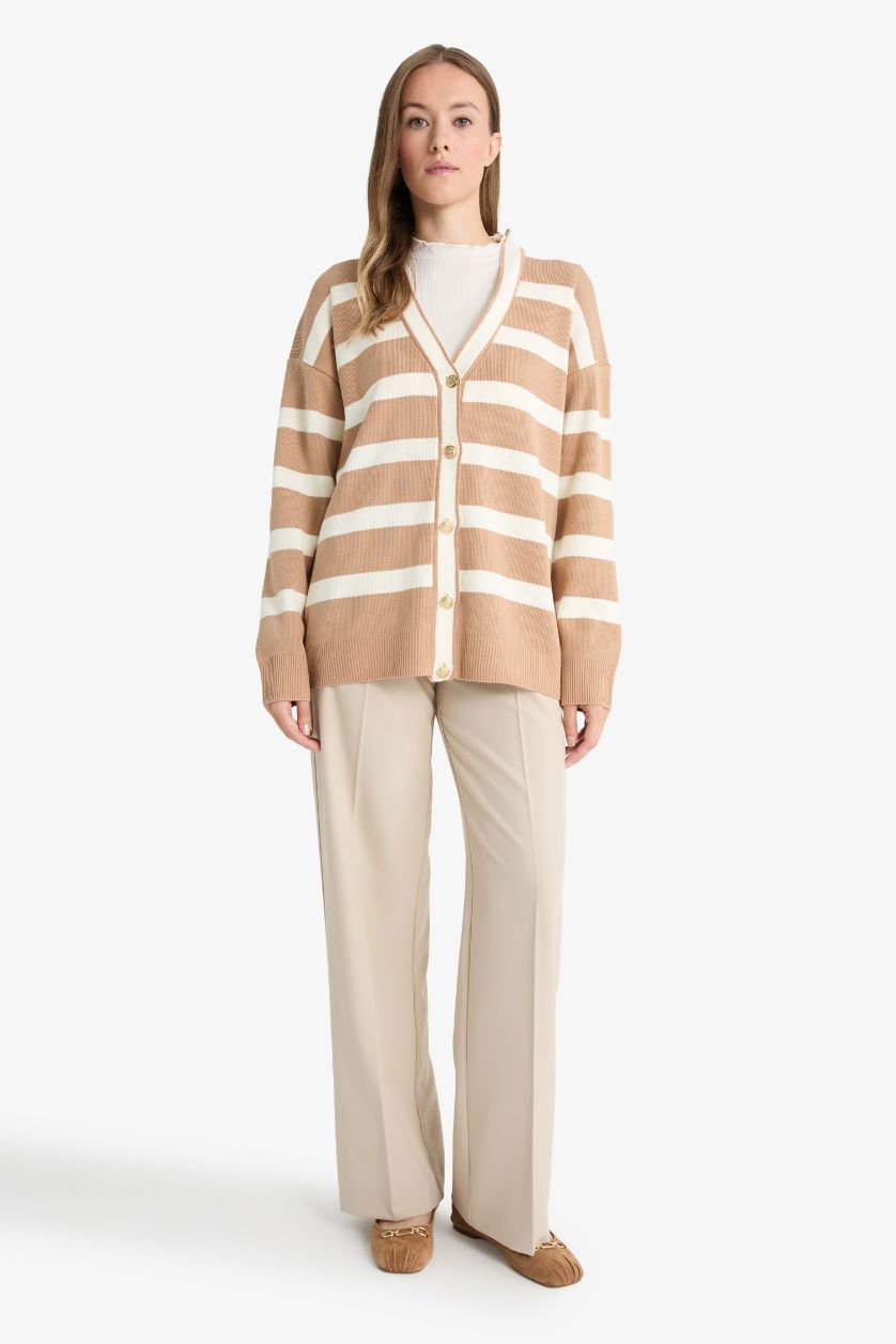 FEMME Marron Cardigan col V Coupe régulière