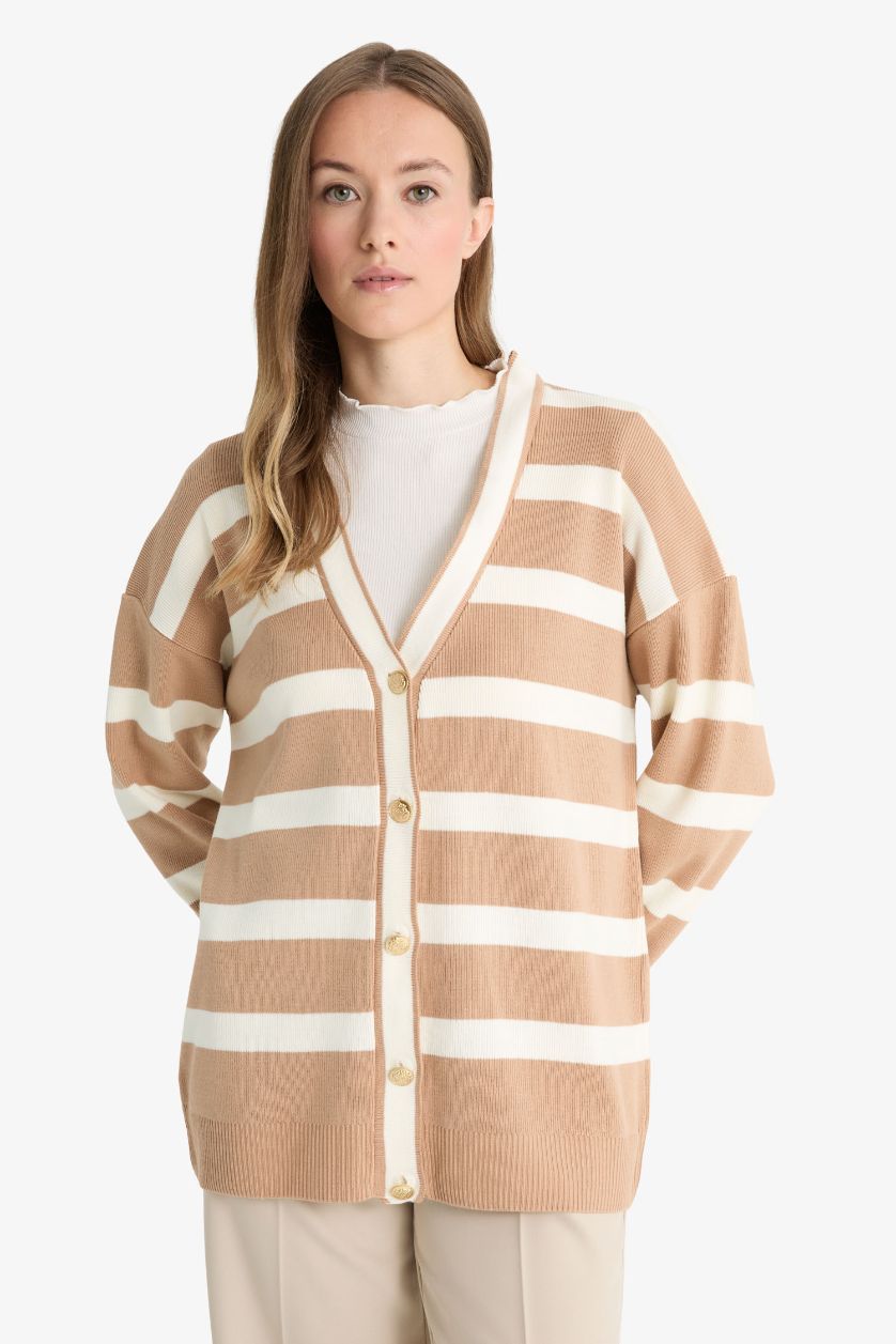 FEMME Marron Cardigan col V Coupe régulière