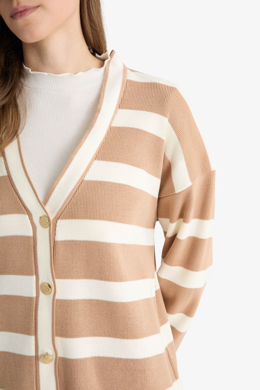 FEMME Marron Cardigan col V Coupe régulière