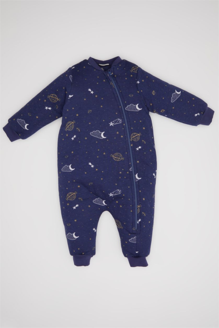 Baby Boy Blue Baby Boy Newborn 1,6 Tog Fiber Star Patterned Zippered Cotton Sleeping Jumpsuit