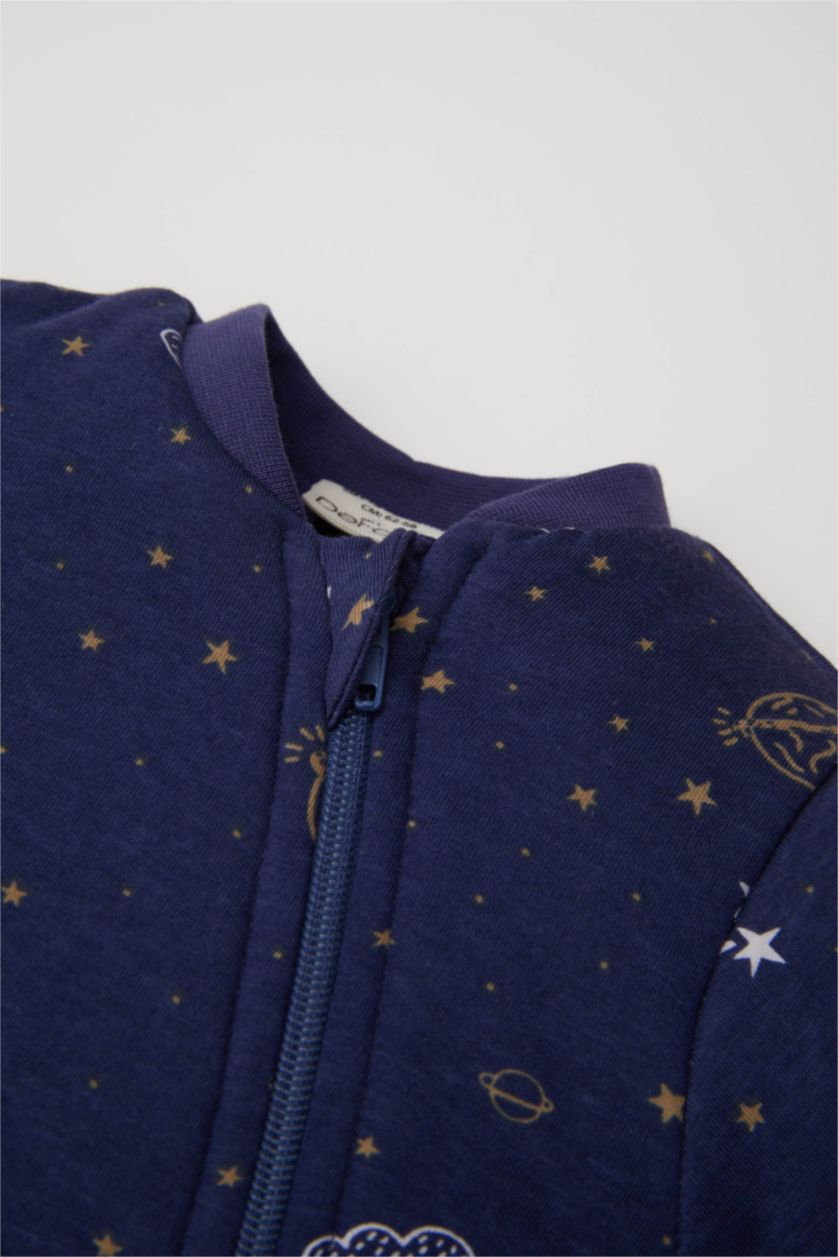 Baby Boy Blue Baby Boy Newborn 1,6 Tog Fiber Star Patterned Zippered Cotton Sleeping Jumpsuit