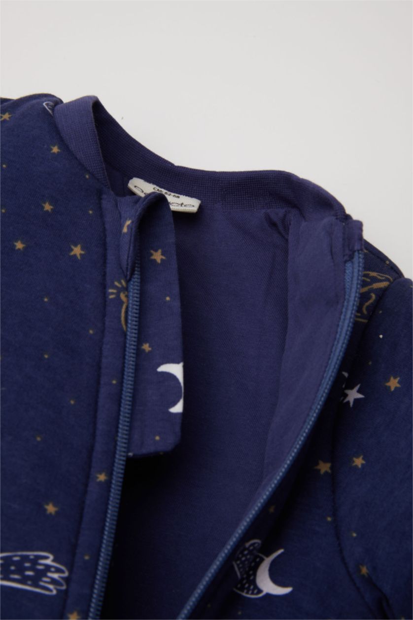 Baby Boy Blue Baby Boy Newborn 1,6 Tog Fiber Star Patterned Zippered Cotton Sleeping Jumpsuit