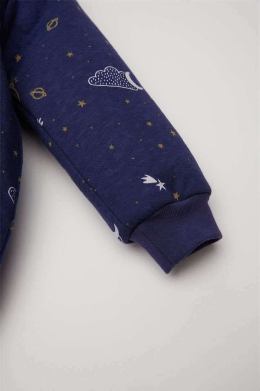 Baby Boy Blue Baby Boy Newborn 1,6 Tog Fiber Star Patterned Zippered Cotton Sleeping Jumpsuit