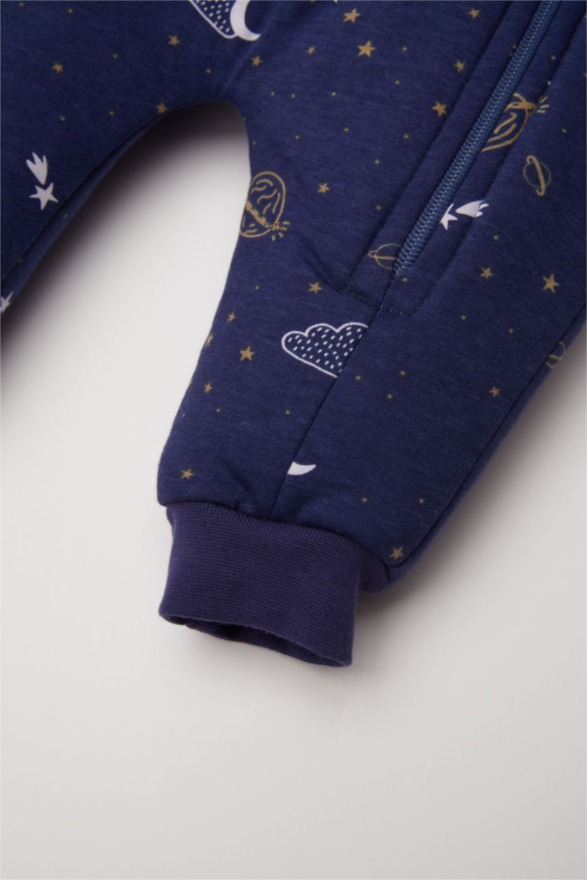Baby Boy Blue Baby Boy Newborn 1,6 Tog Fiber Star Patterned Zippered Cotton Sleeping Jumpsuit