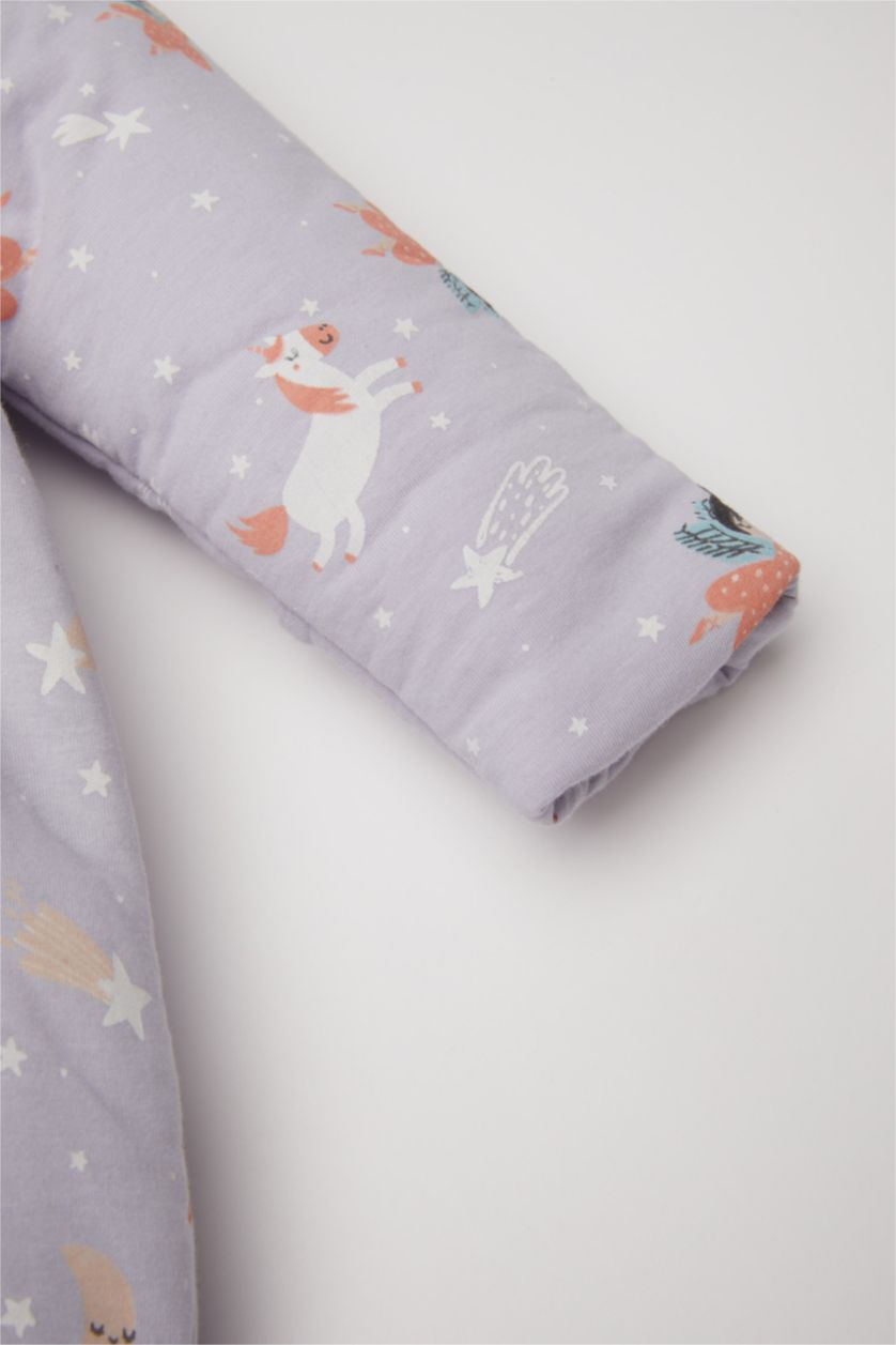 Kız Bebek Lila Kız Bebek Yenidoğan Fermuarlı 2,5 Tog Elyaf Desenli Penye Uzun Kollu Uyku Tulumu