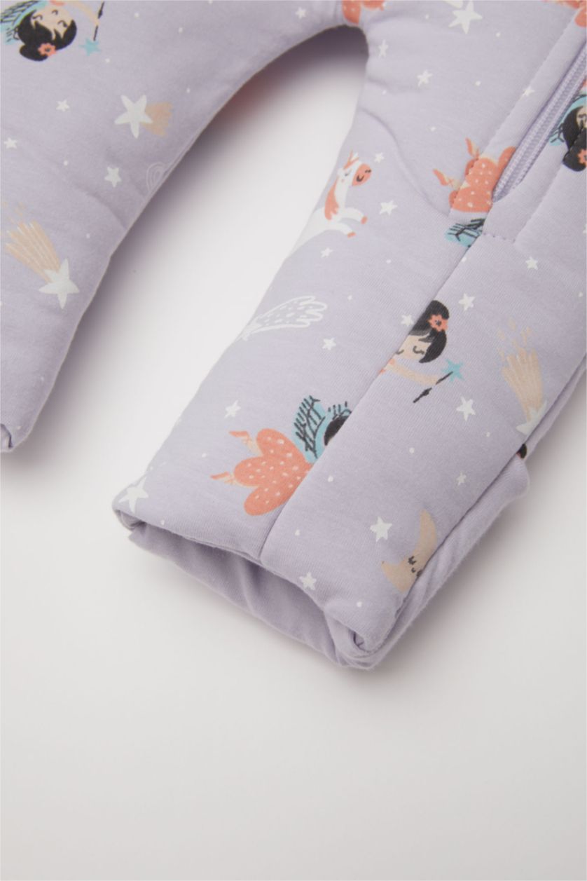 Kız Bebek Lila Kız Bebek Yenidoğan Fermuarlı 2,5 Tog Elyaf Desenli Penye Uzun Kollu Uyku Tulumu