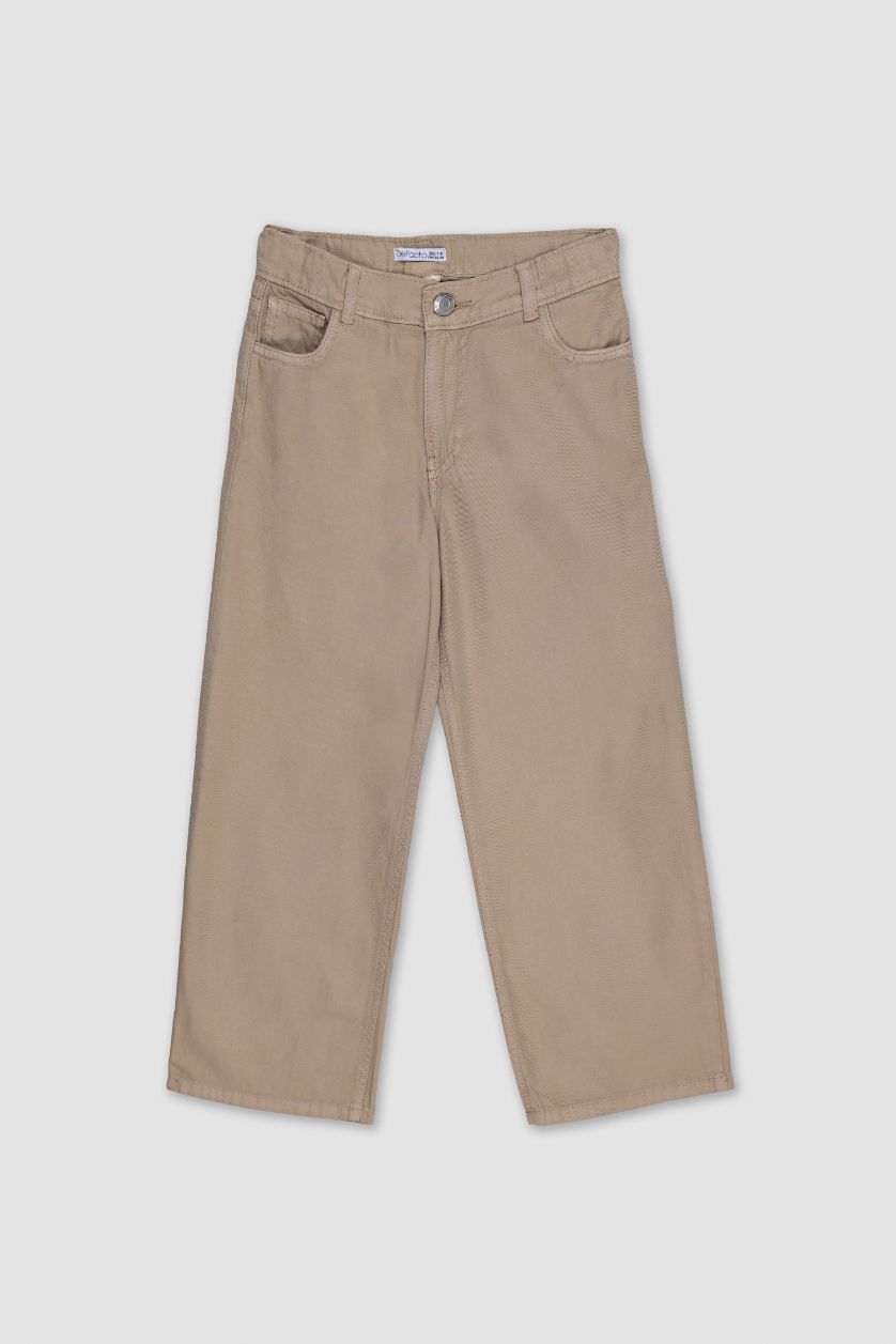 Kız Çocuk - Genç Kız Bej Straıght Fıt Geniş Paça Gabardin Pantolon Kız Çocuk