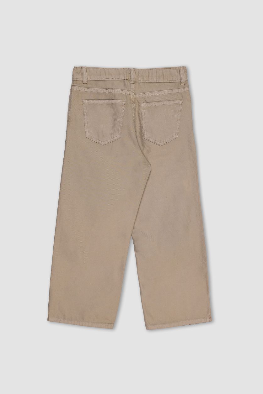 Kız Çocuk - Genç Kız Bej Straıght Fıt Geniş Paça Gabardin Pantolon Kız Çocuk