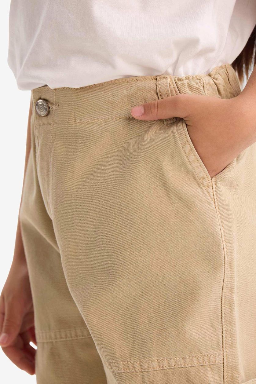 بناتي اللون الرملي بنطلون كارجو بناتي باراشوت قطن