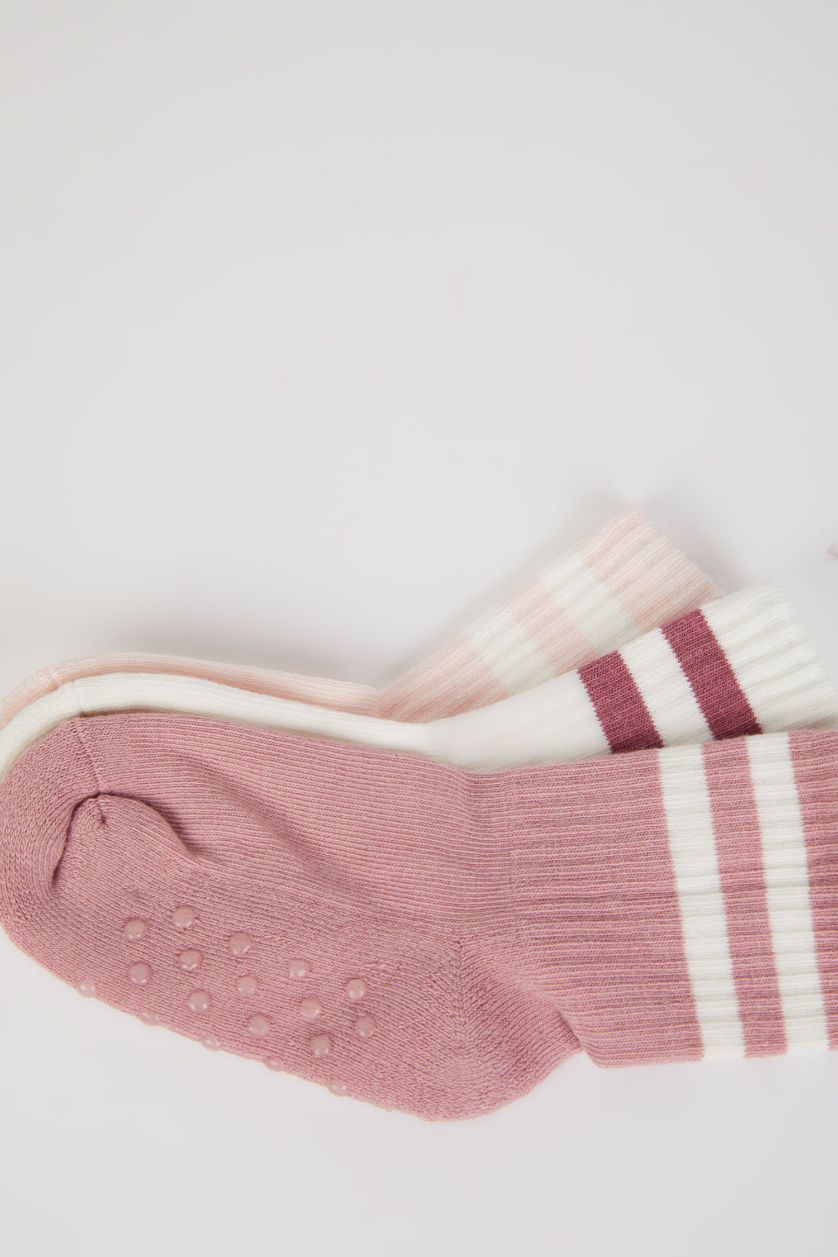 Kız Bebek Karma Kaydırmaz Taban 3'lü Pamuklu Uzun Çorap Kız Bebek