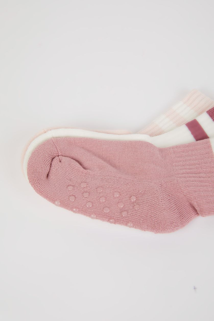 Kız Bebek Karma Kaydırmaz Taban 3'lü Pamuklu Uzun Çorap Kız Bebek