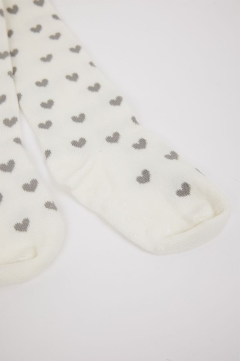 Kız Bebek Karma Kız Bebek Kalp Desenli Dikişsiz 2'li Pamuklu Külotlu Çorap
