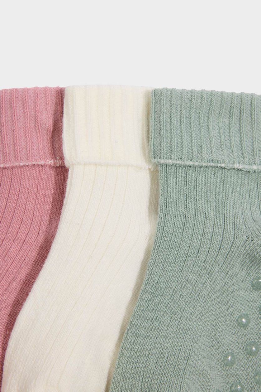 Kız Bebek Karma Kaydırmaz Taban 3'lü Pamuklu Uzun Çorap Kız Bebek