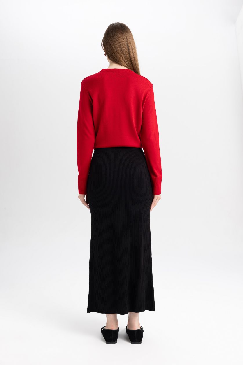 FEMME Noir Jupe longue en tricot à coupe régulière