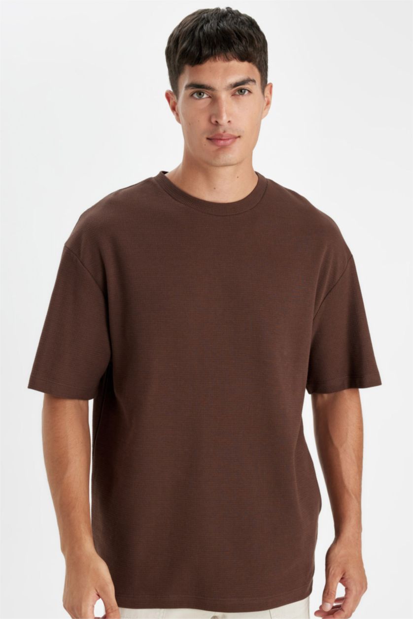 MAN Brown Relax Fit Crew Neck Cotton Basic T-Shirt