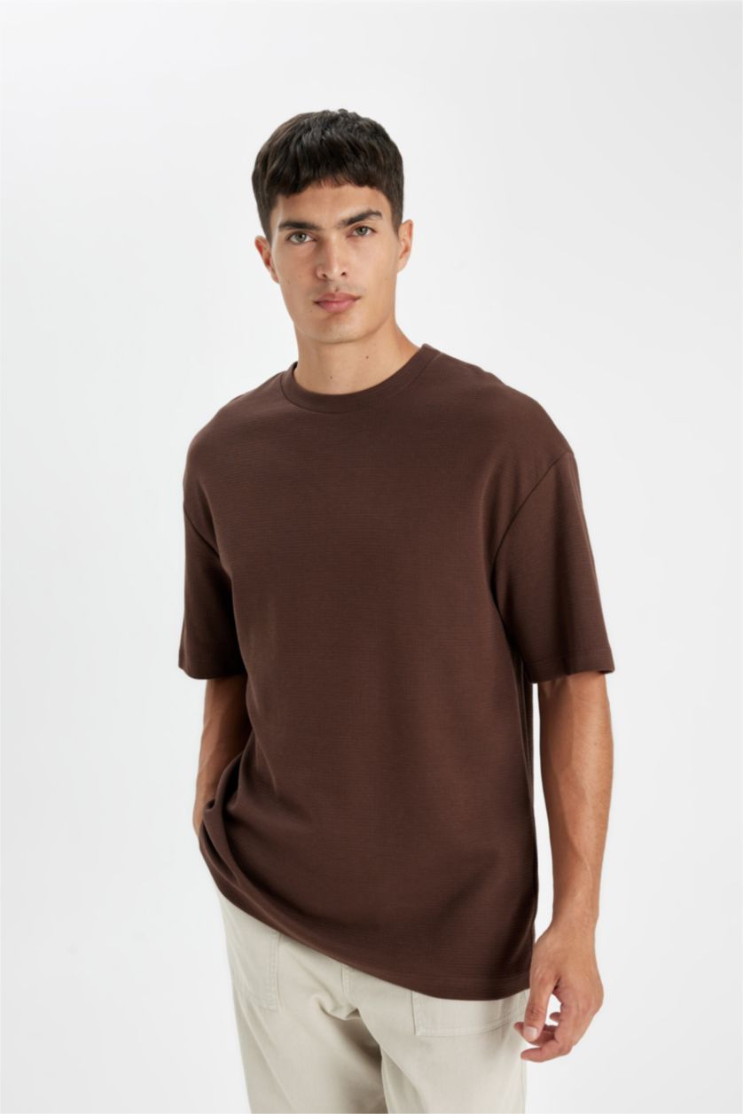 MAN Brown Relax Fit Crew Neck Cotton Basic T-Shirt